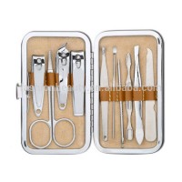 Private Label 10 PCS Manicure Set Nail Clippers Cleaner Cuticle Grooming Kit Case